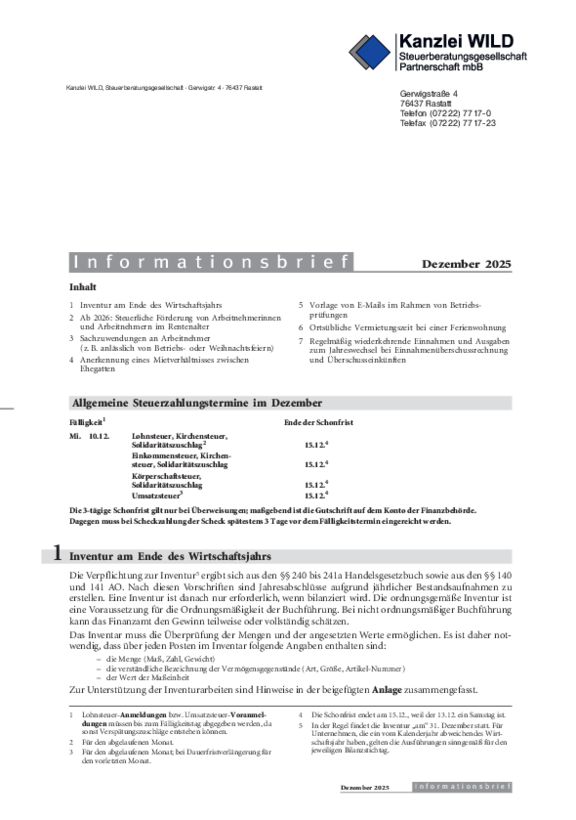 Mandantenbrief Dezember 2025
